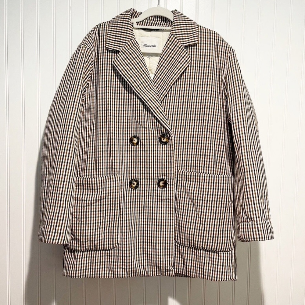 Madewell Oversized Padded Houndstooth Jacket Double-Breasted Coat - Picture 6 of 12